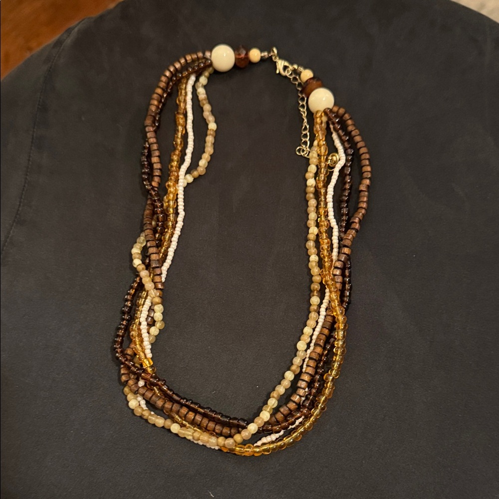 Multi-Strand Brown Beaded Necklace